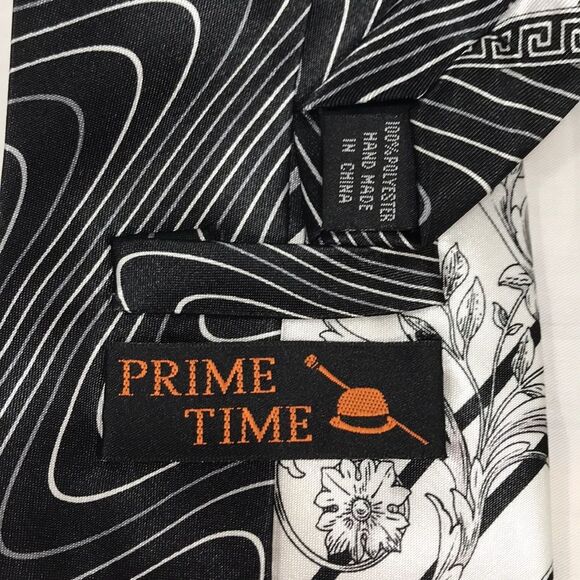 Prime Time Pattern Tie Black White Gray - Picture 6 of 8